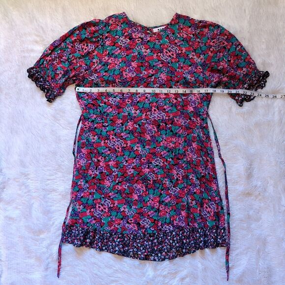 RIXO Dress Pink Purple Floral Puff Sleeve Mini Ruffle Cottage Size 6 - Picture 7 of 10
